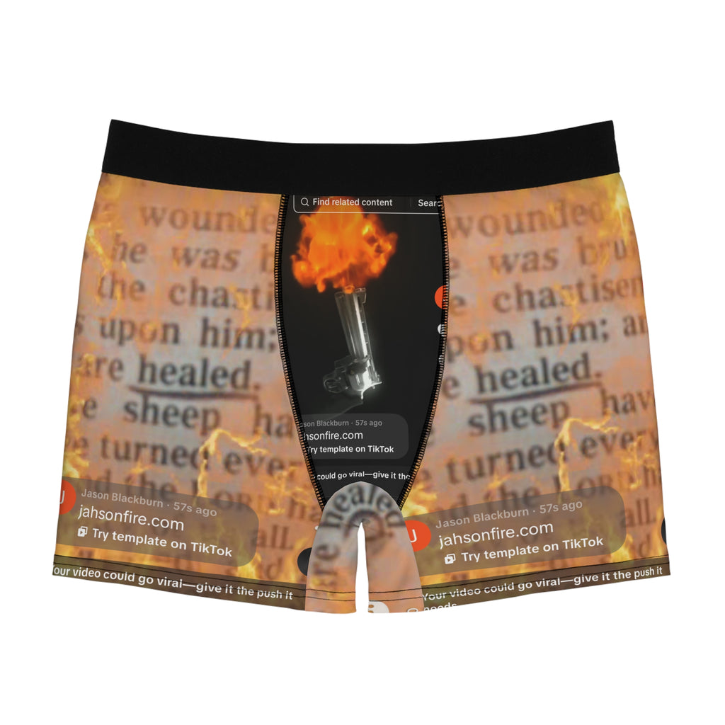 Fiery Scripture Boxer Briefs — 'Healed' Vintage Bible Text AOP