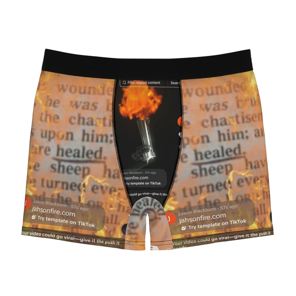 Fiery Scripture Boxer Briefs — 'Healed' Vintage Bible Text AOP