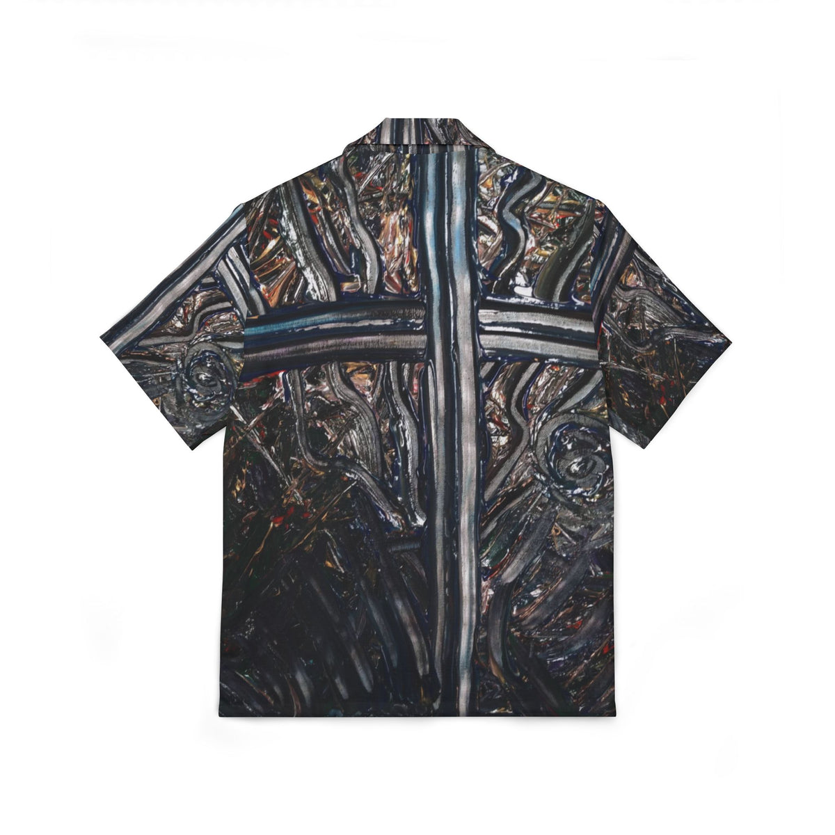Men's Dark Abstract Hawaiian Camp Shirt — Black Metallic Pattern AOP