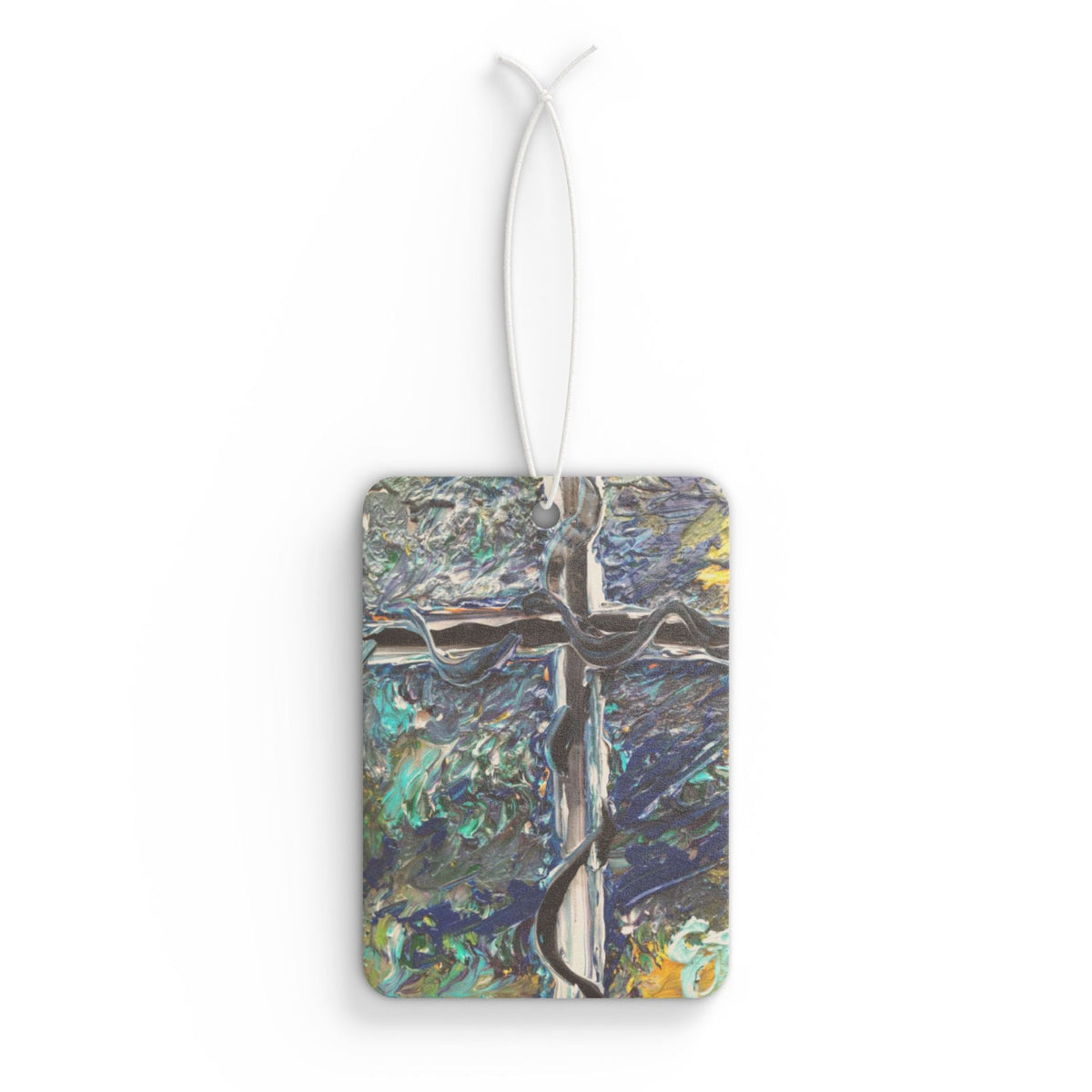 Cross Reflection Car Air Freshener – Abstract Metallic Cross Design Printify
