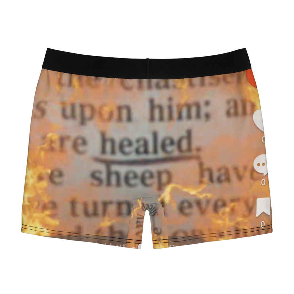 Fiery Scripture Boxer Briefs — 'Healed' Vintage Bible Text AOP