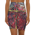 Abstract Red Swirl Pencil Skirt — Artistic Mid‑Waist Bodycon Print