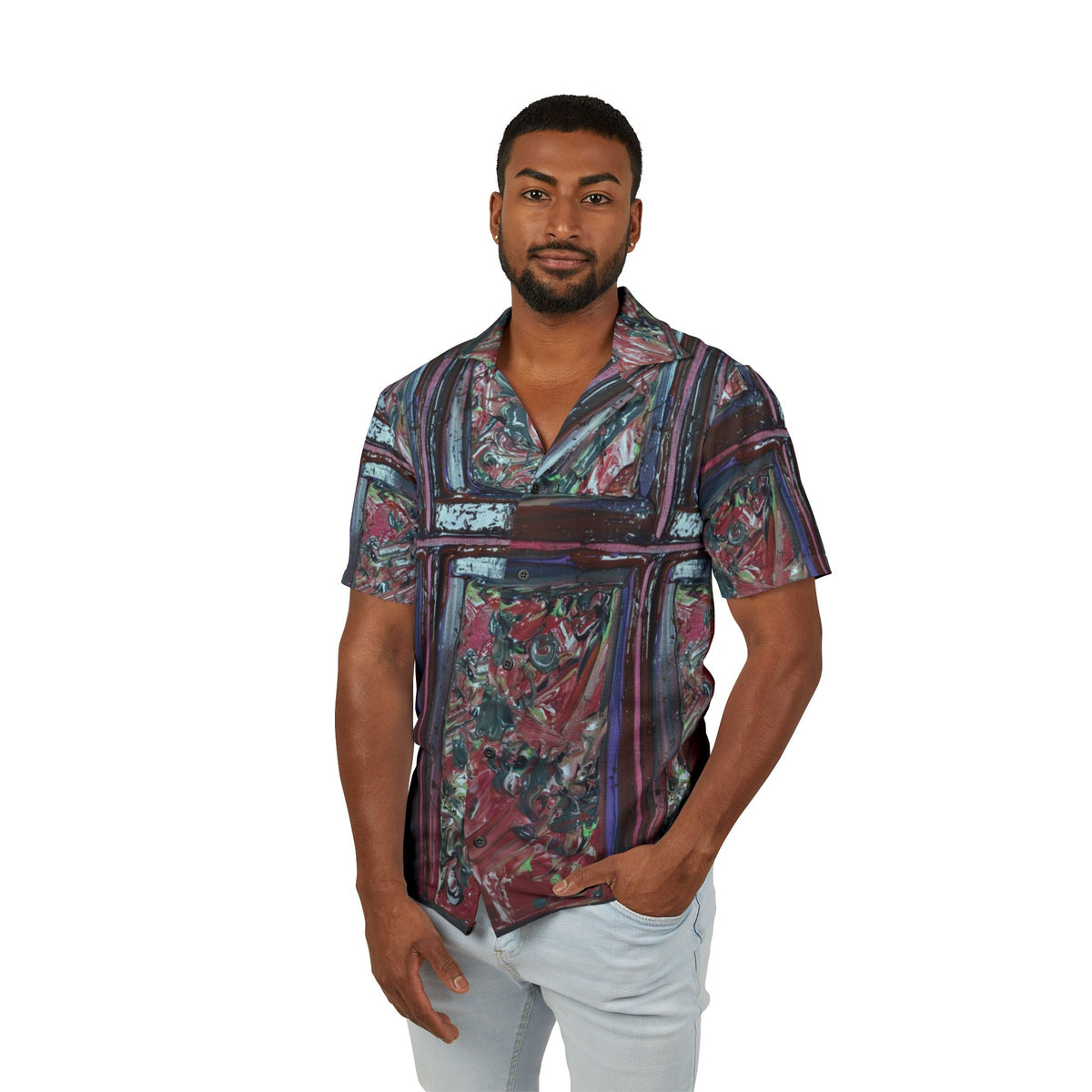 Abstract Cross Pattern Hawaiian Shirt – Men's Artistic Camp Shirt