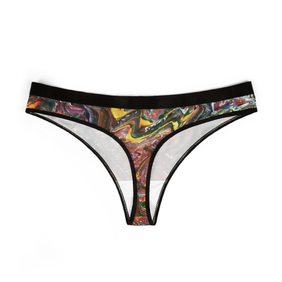Women's Abstract Swirl Thong - Colorful Marble Print AOP