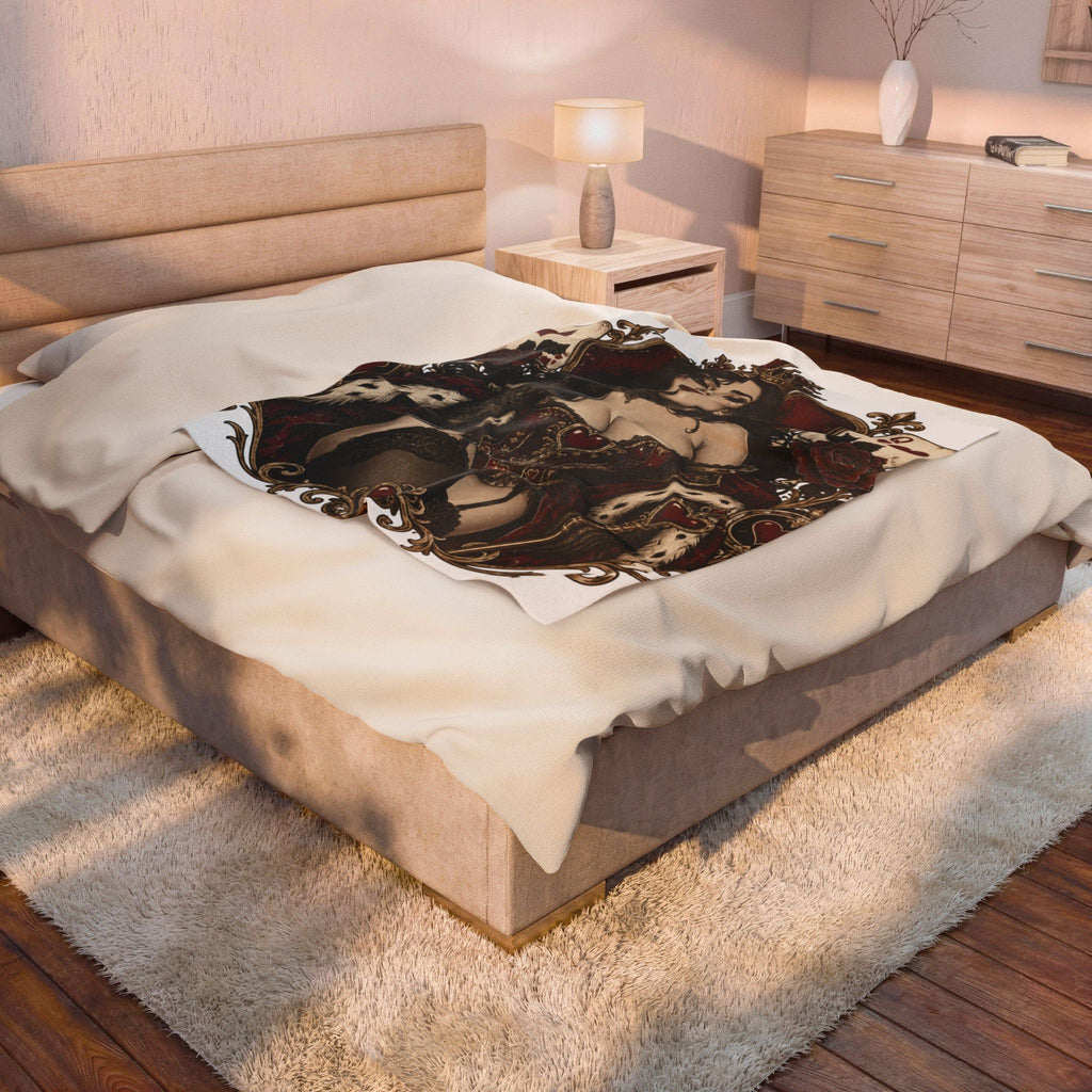 Gothic Queen of Hearts Velveteen Plush Blanket