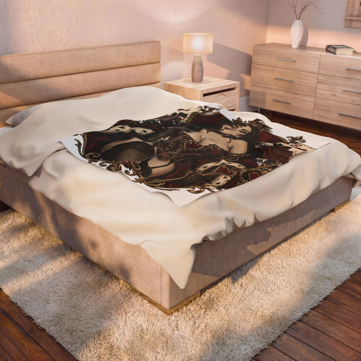 Gothic Queen of Hearts Velveteen Plush Blanket