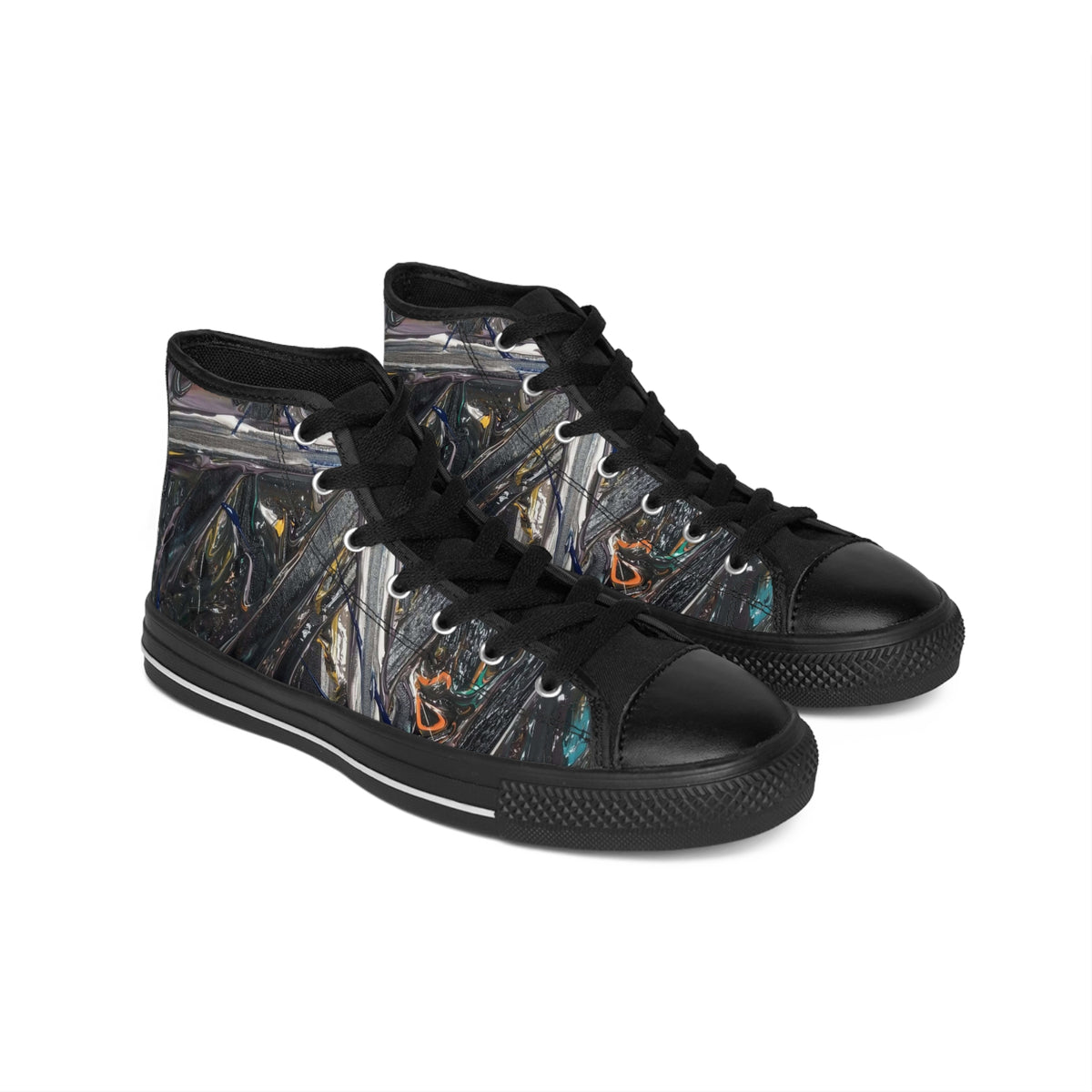 High-Top Sneakers — Dark Abstract Metallic Paint Brushstroke Design