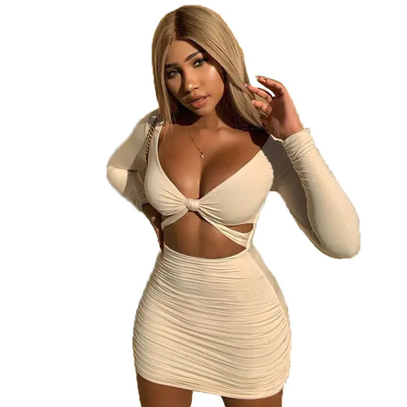 Sexy Long Sleeve Pleated Mini Party Dresses JahSonFire