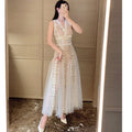 Embroidered Waistband Mesh White Dress