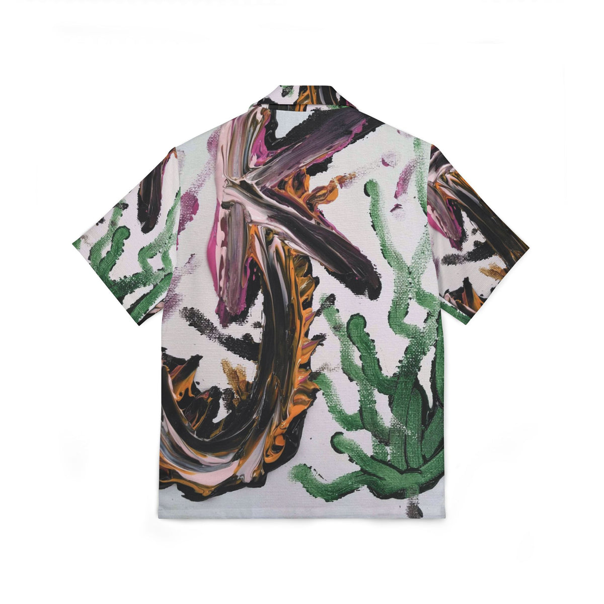 Abstract Tropical Hawaiian Camp Shirt — Painterly Cactus & Brushstroke Print