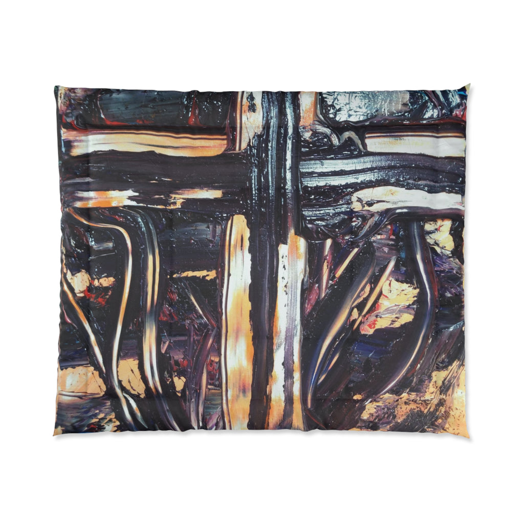 Abstract Oil Painting Comforter - Dark Swirl Modern Bedding