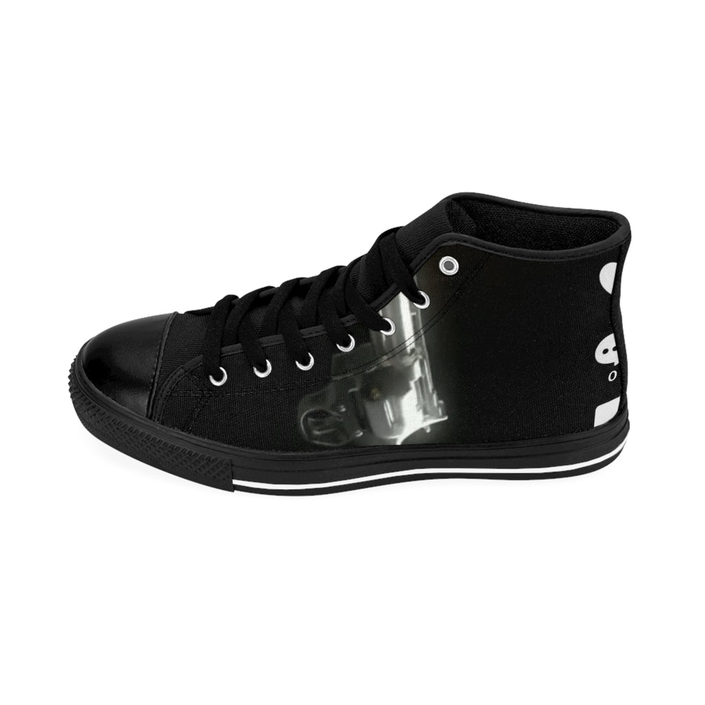 Men's Classic High-Top Sneakers – Gothic Gun & Script Graphic