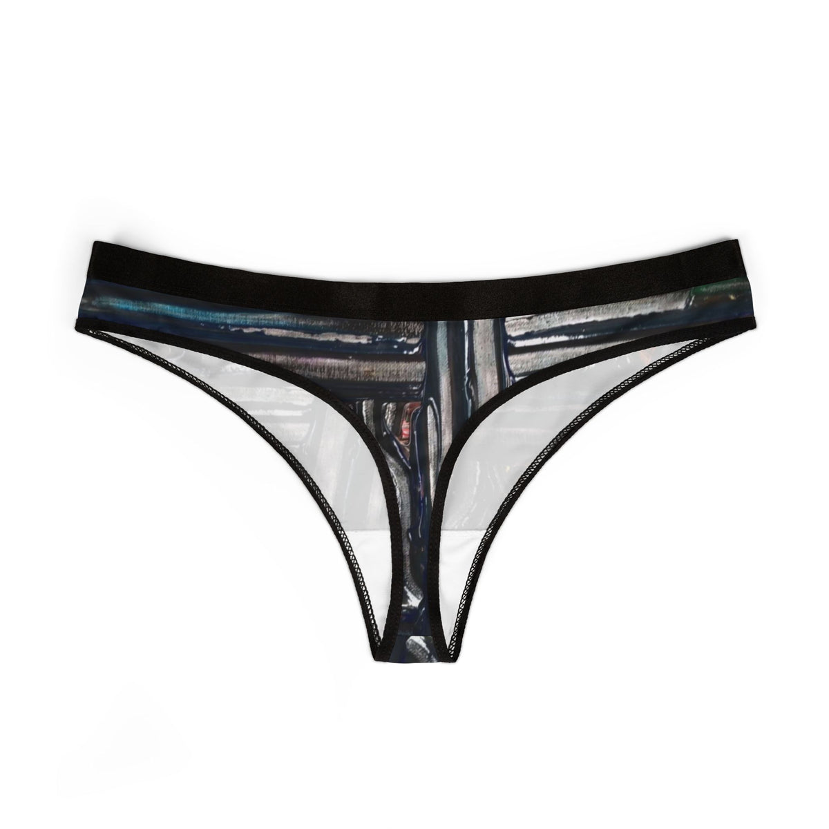 Artistic Black Cross-Pattern Thong - Women's All-Over Print Lingerie
