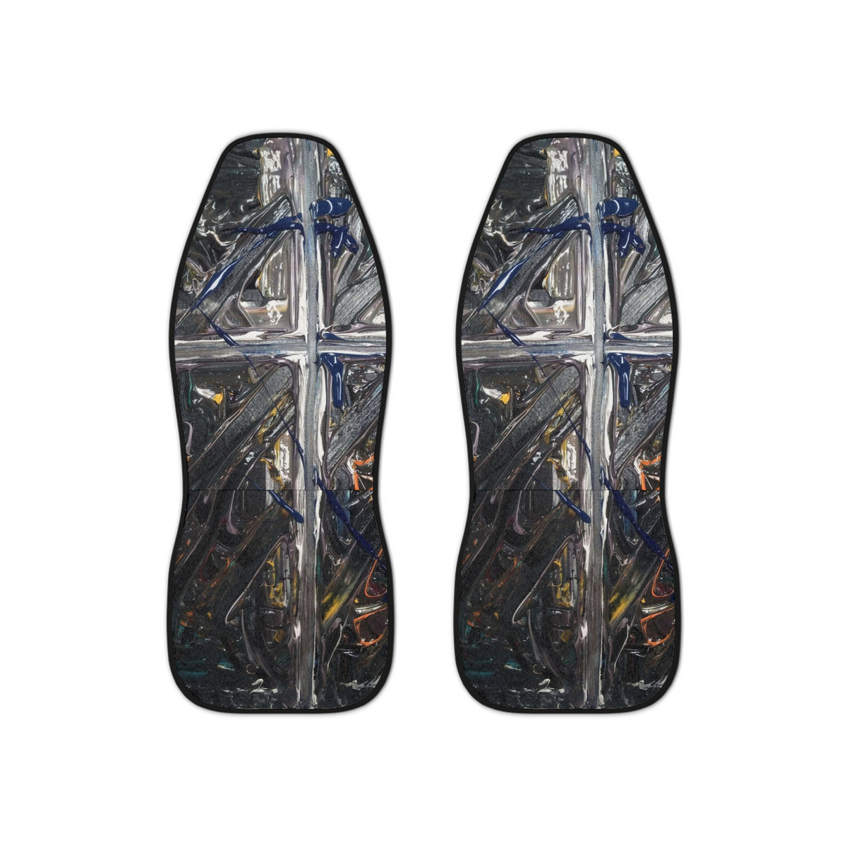 Abstract Metallic Cross Car Seat Covers – Industrial Art Pattern, Protective Front Seat Slipcovers