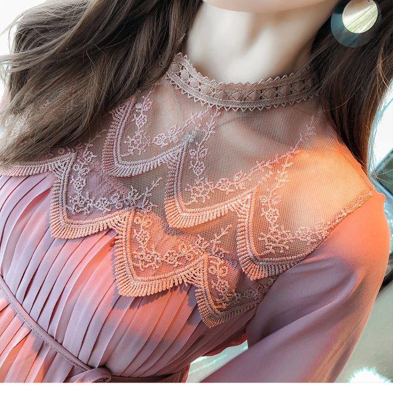 Long Sleeve Pleated Chiffon Maternity Dresses