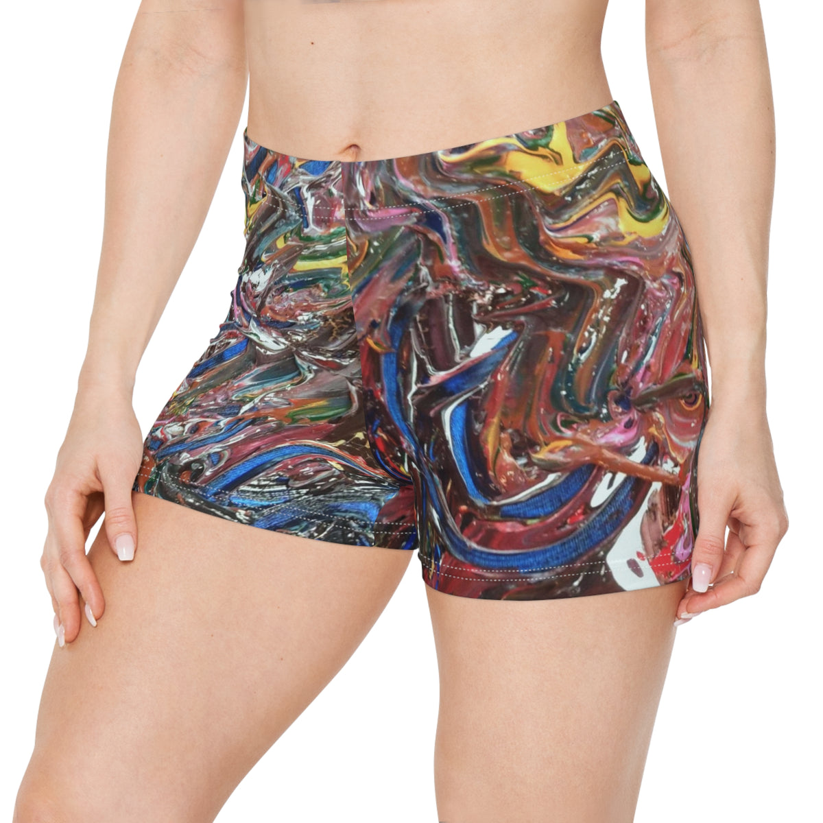 Abstract Paint Swirl Women's Shorts — Colorful Art AOP Activewear