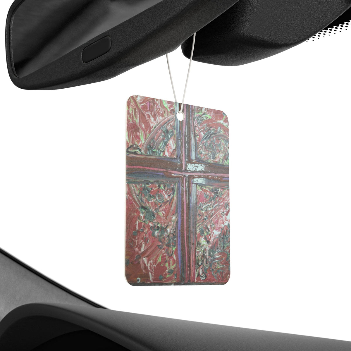 Abstract Cross Car Air Freshener — Rustic Red Artistic Scented Tag