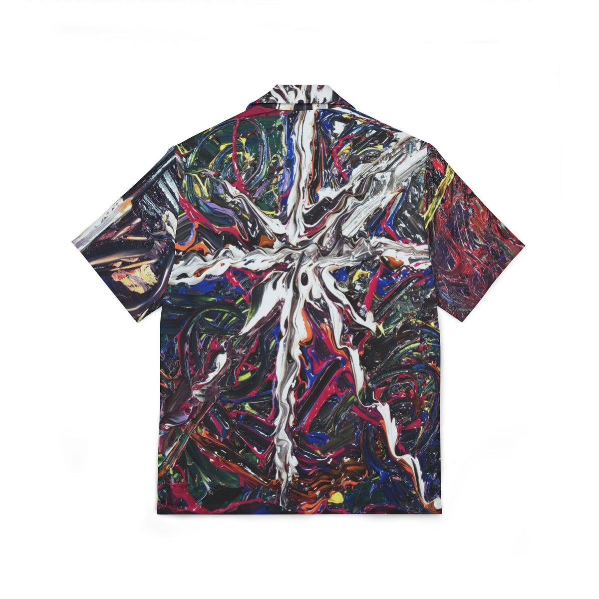 Abstract Starburst Hawaiian Camp Shirt — Bold Multicolor AOP