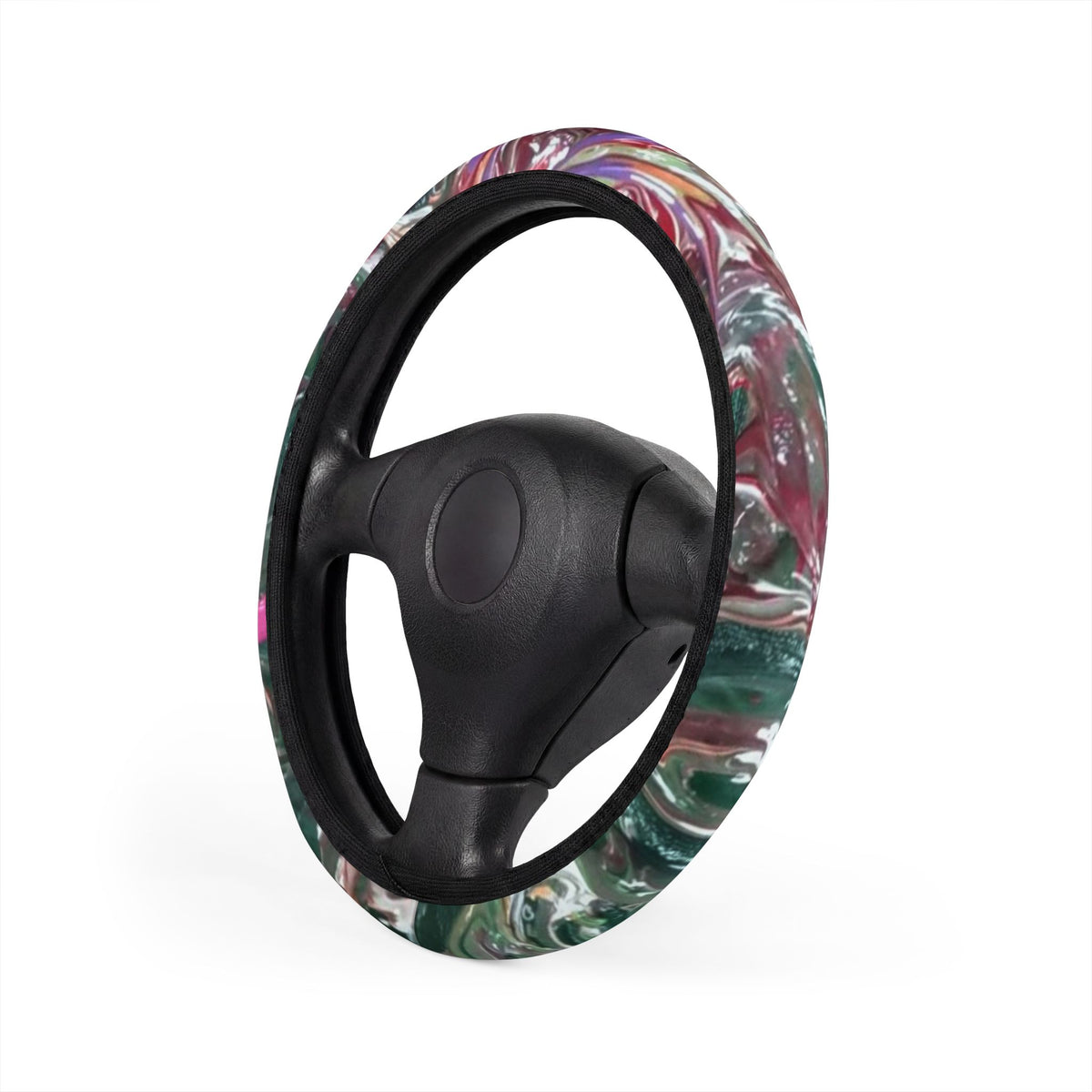 Floral Pink Green Steering Wheel Cover — Botanical Car Accessory