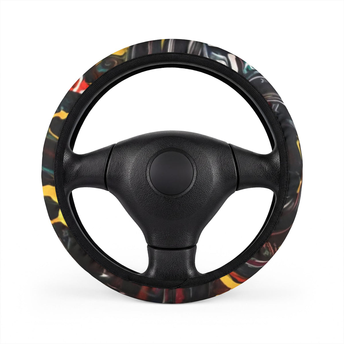 Abstract Marble Pattern Steering Wheel Cover – Black, Red & Gold Car Accessory