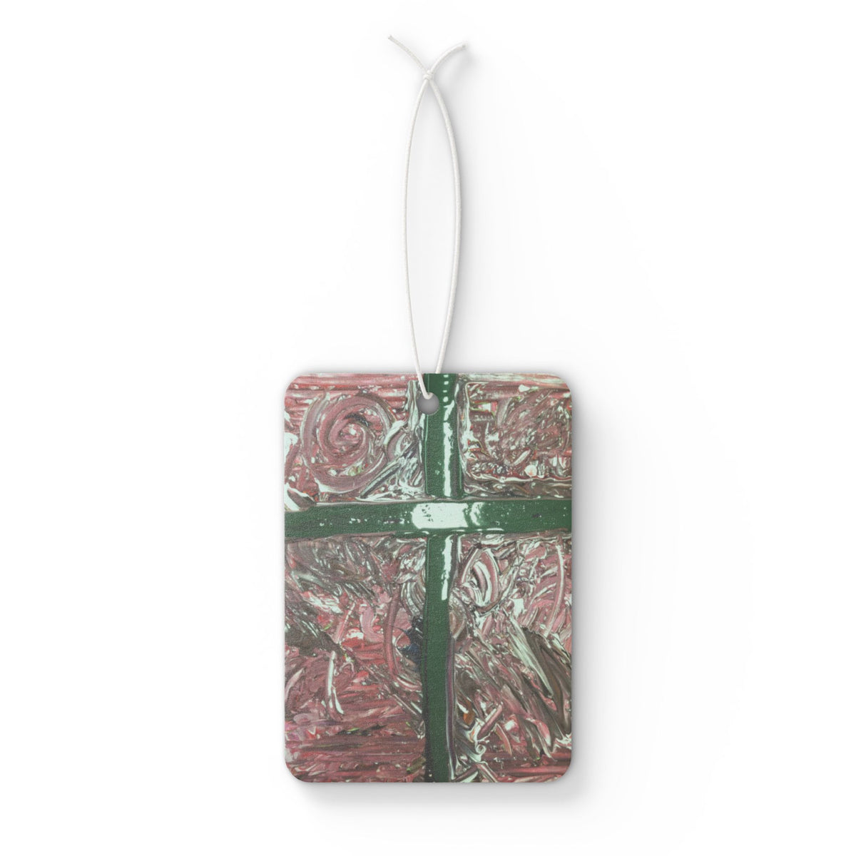 Car Air Freshener — Abstract Rose Swirl with Green Cross Design