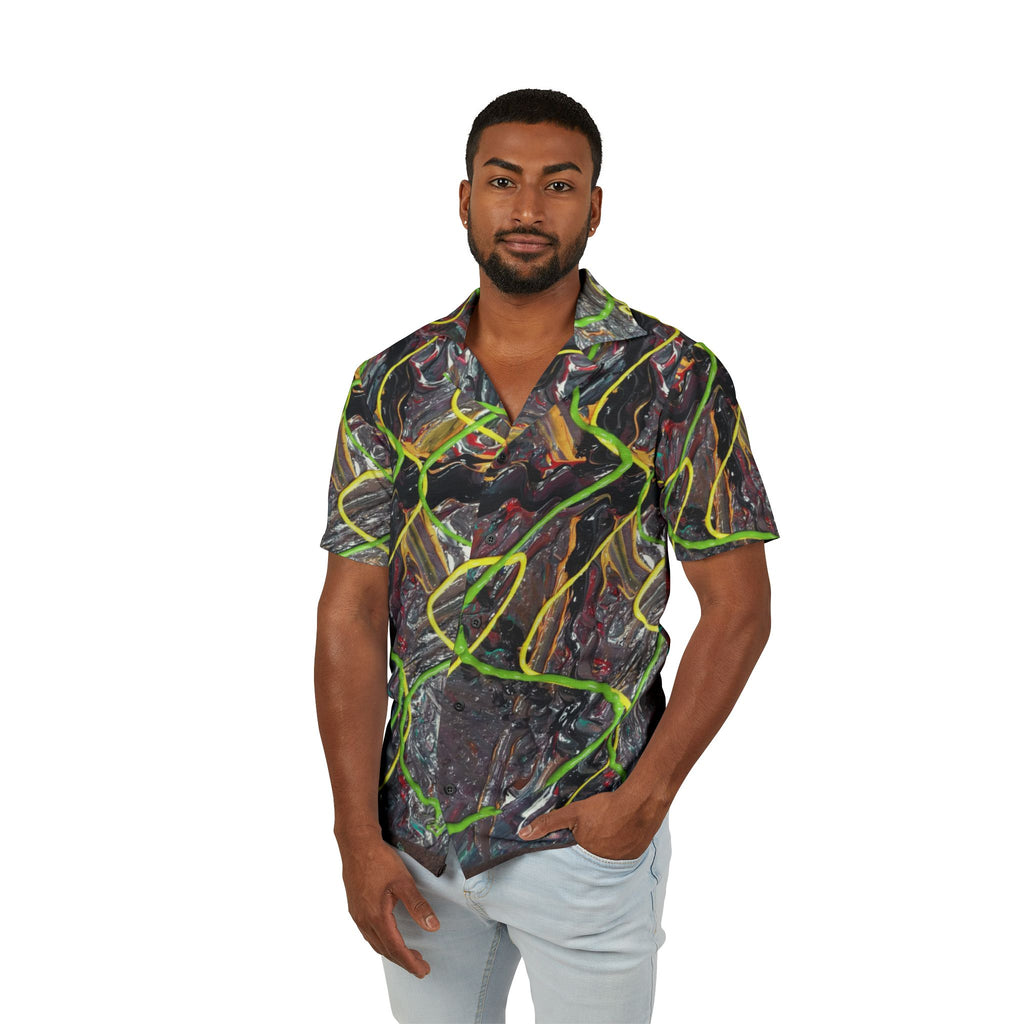 Abstract Neon Swirl Hawaiian Shirt — Men's AOP Camp Shirt