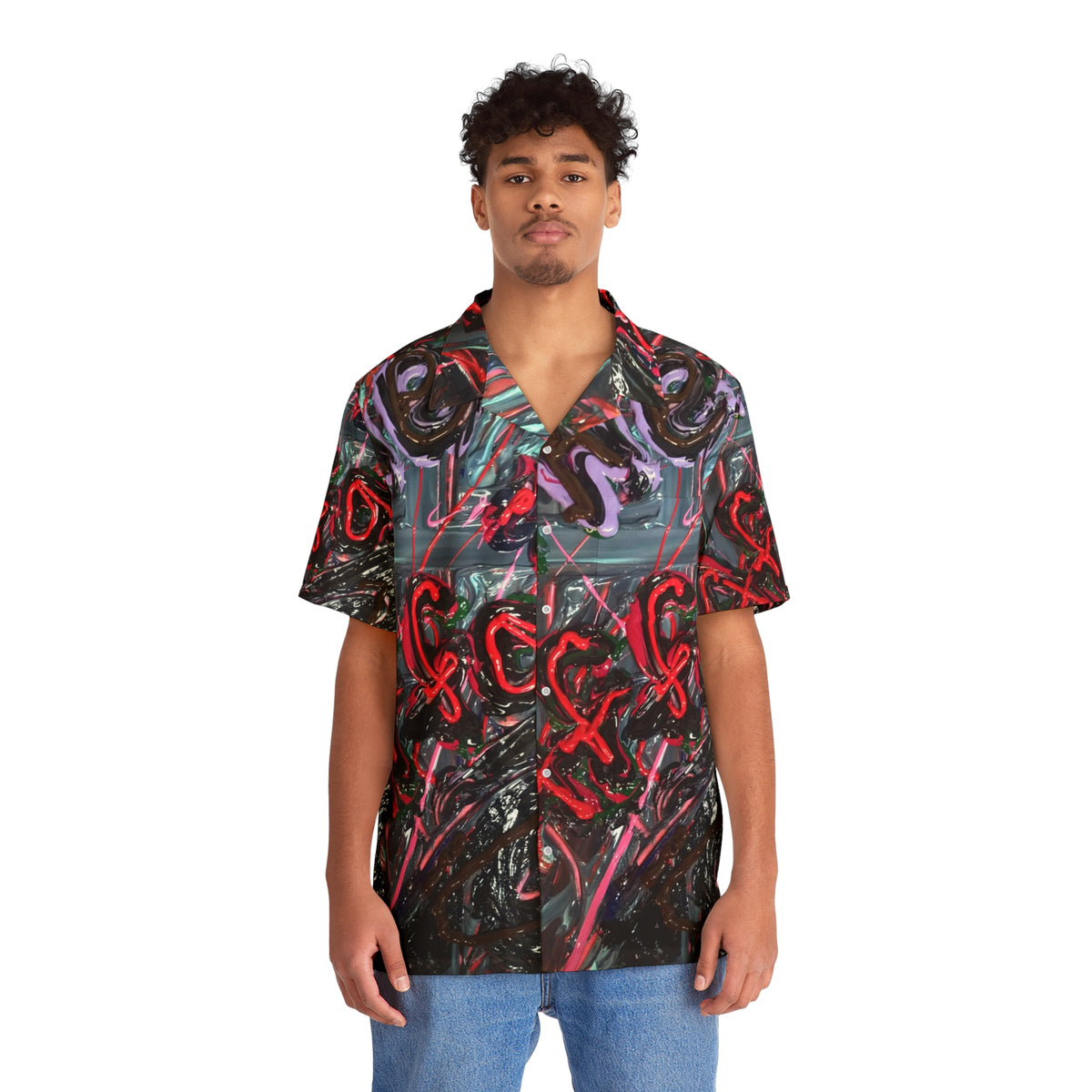 Abstract XO Pattern Hawaiian Shirt - Red & Black All-Over Print