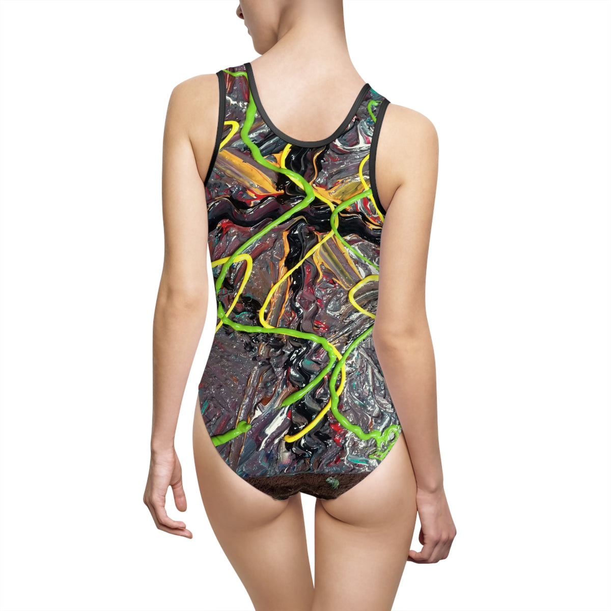 Abstract Neon Drip One-Piece Swimsuit