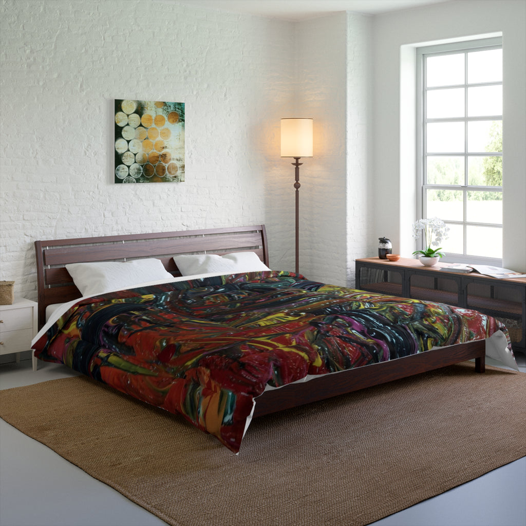 Abstract Red & Gold Swirl Comforter — Bold Modern Art Bedding