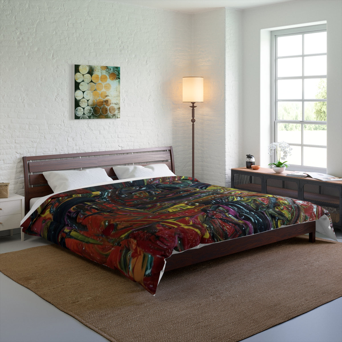Abstract Red & Gold Swirl Comforter — Bold Modern Art Bedding