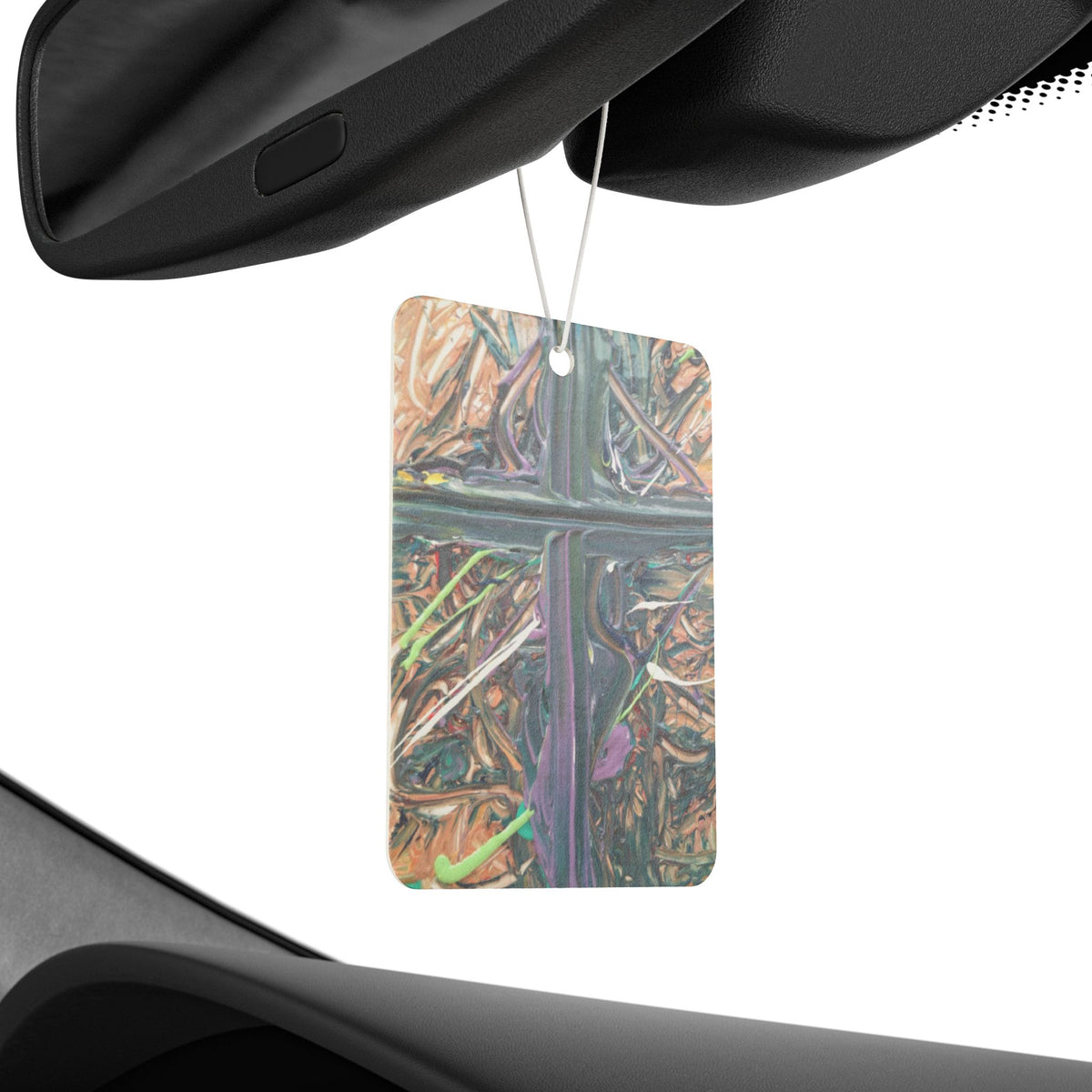 Abstract Nature Cross Car Air Freshener — Earthy Wood & Green Vibe Scented Ornament