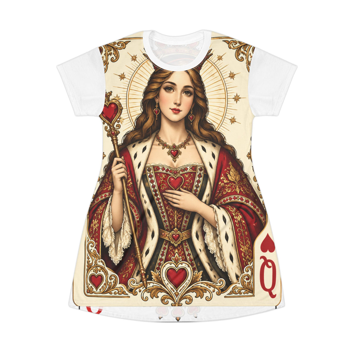 Queen of Hearts Playing Card T-Shirt Dress