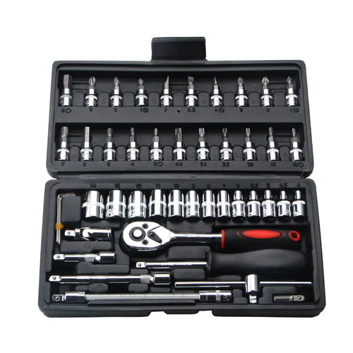 46pcs Car Repair Tool Kit - Ratchet, Wrench, Socket Set JahSonFire