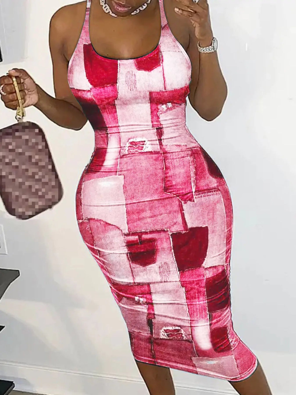 Comfortable Slim Fit Women's Multicolor Grid Dresses JahSonFire