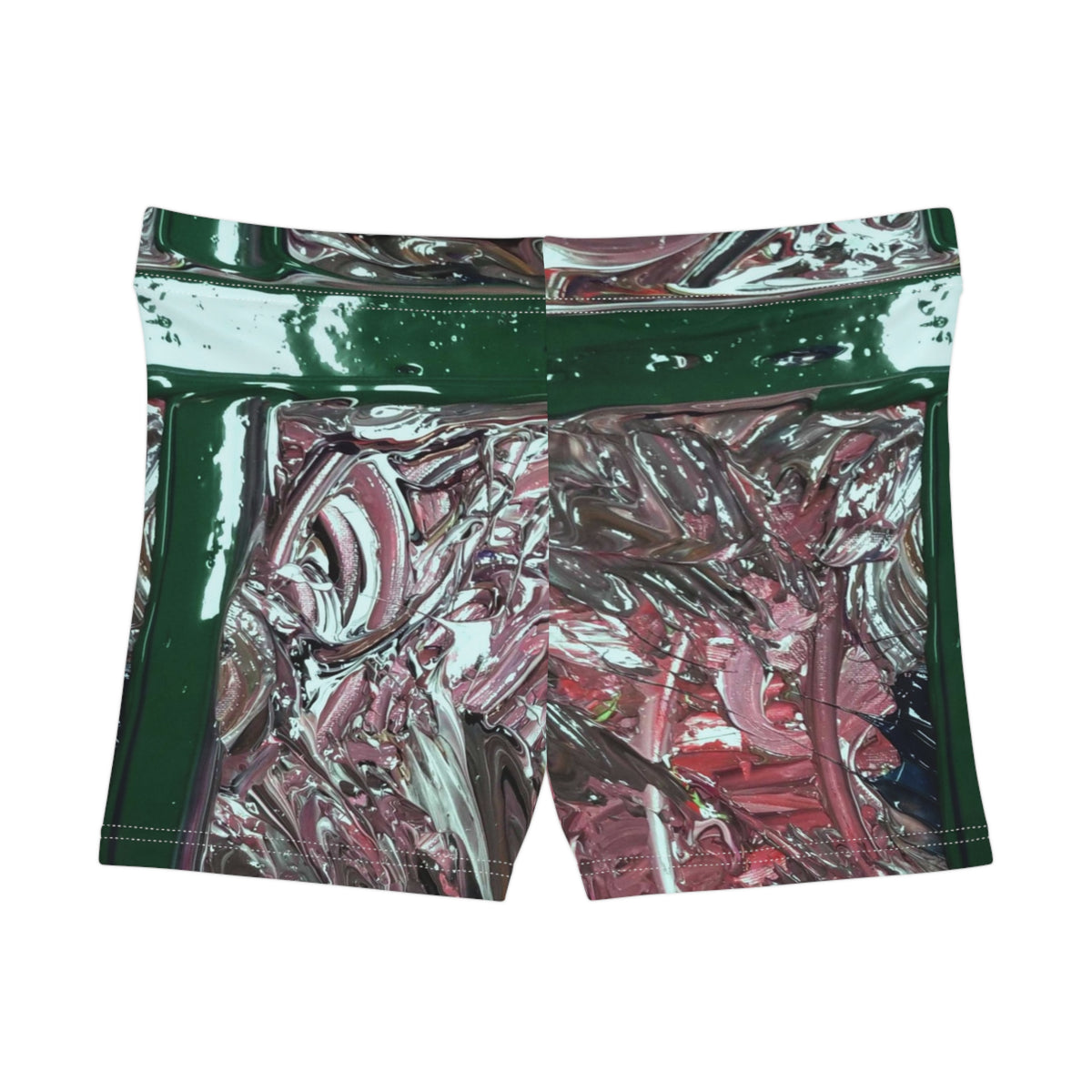 Abstract Metallic Pink & Green Women's Shorts — Artistic All-Over Print