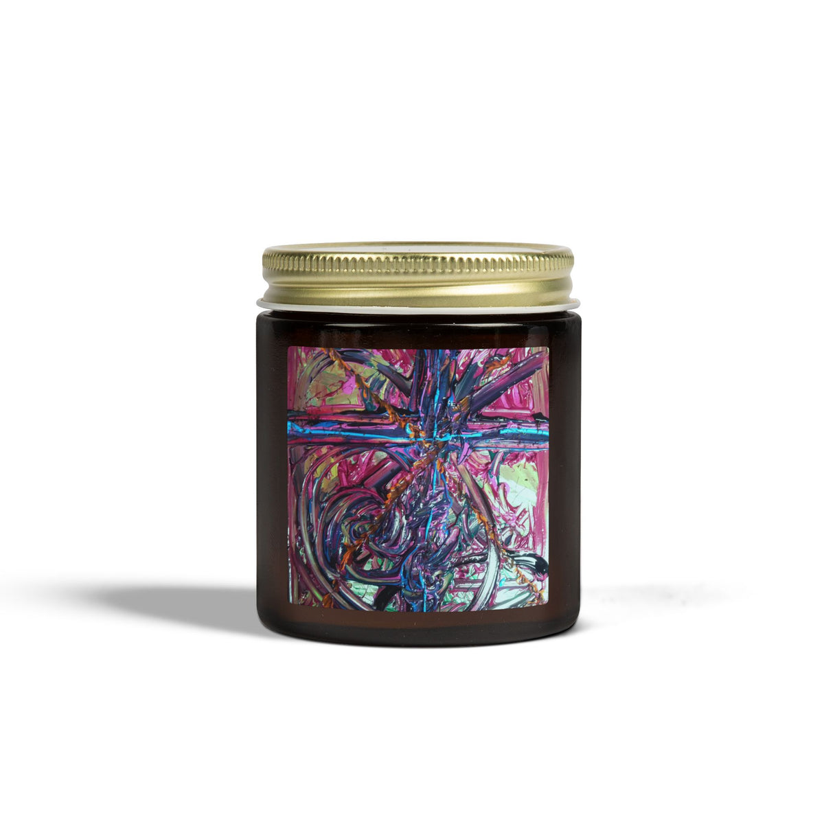 Coconut Apricot Scented Candle (4oz/9oz) — Tropical Floral Soy Blend Jar with Abstract Art Label