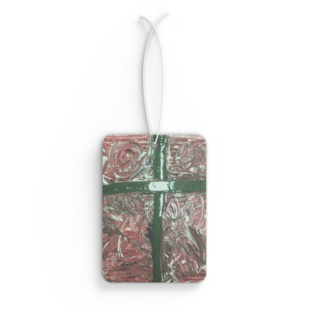 Car Air Freshener — Abstract Rose Swirl with Green Cross Design
