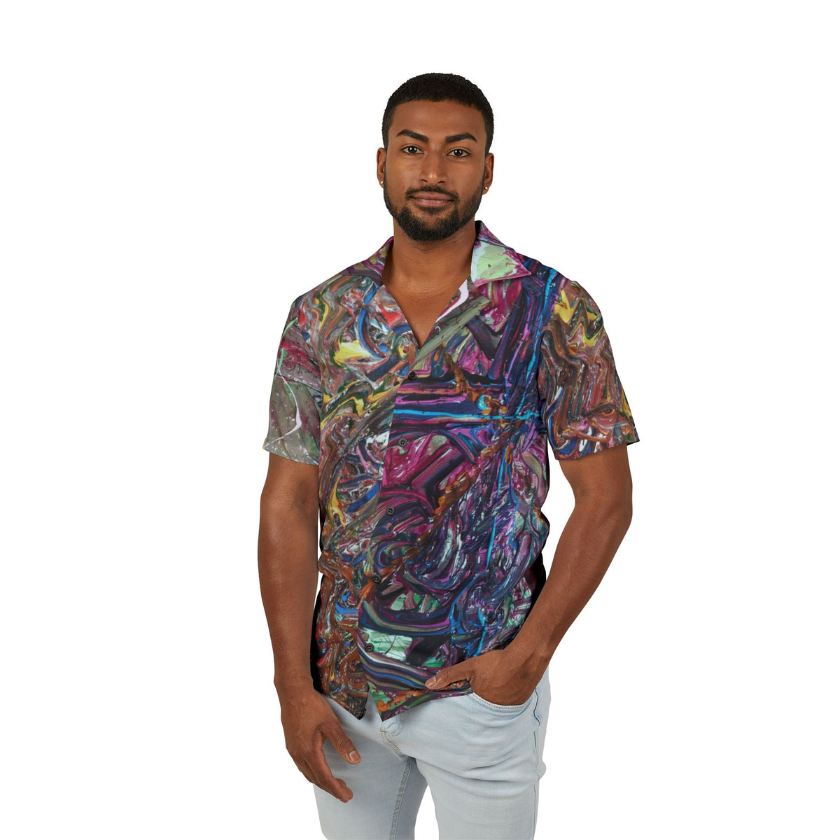 Abstract Neon Swirl Hawaiian Shirt