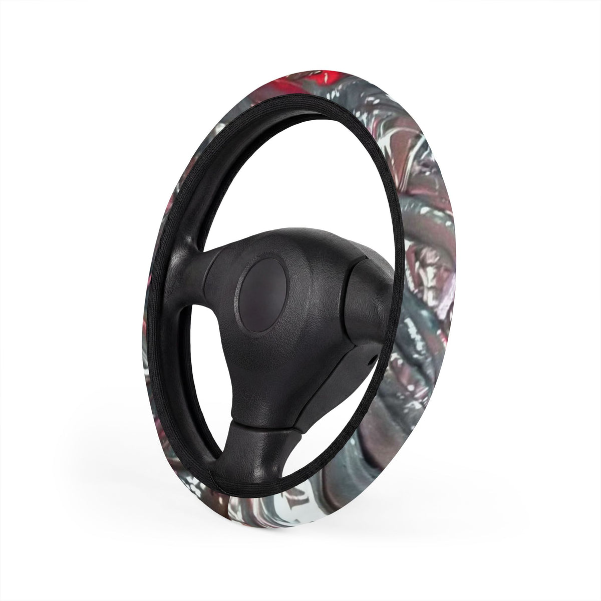 Marbled Red & Black Steering Wheel Cover — Stylish Car Accessory