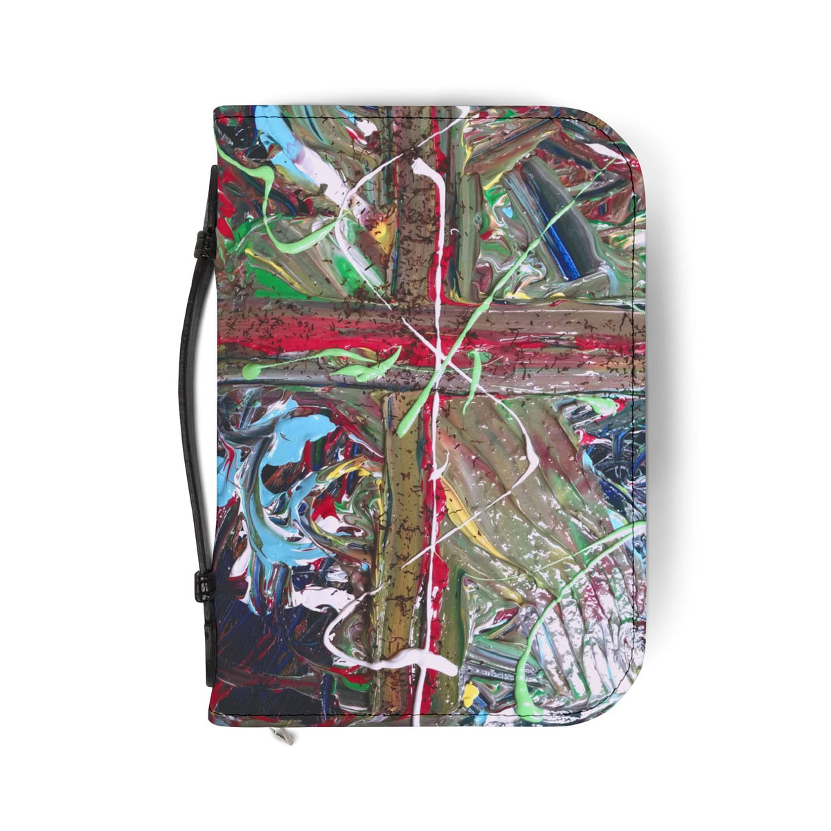 Abstract Cross Bible Cover — Colorful Painted Scripture Zipper Case Printify