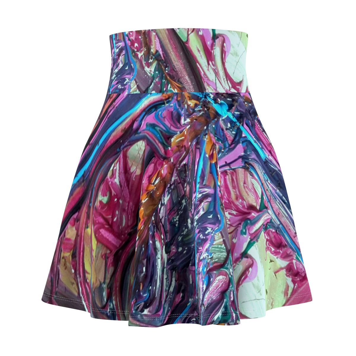 Abstract Marble Print Skater Skirt — Vibrant Swirl AOP