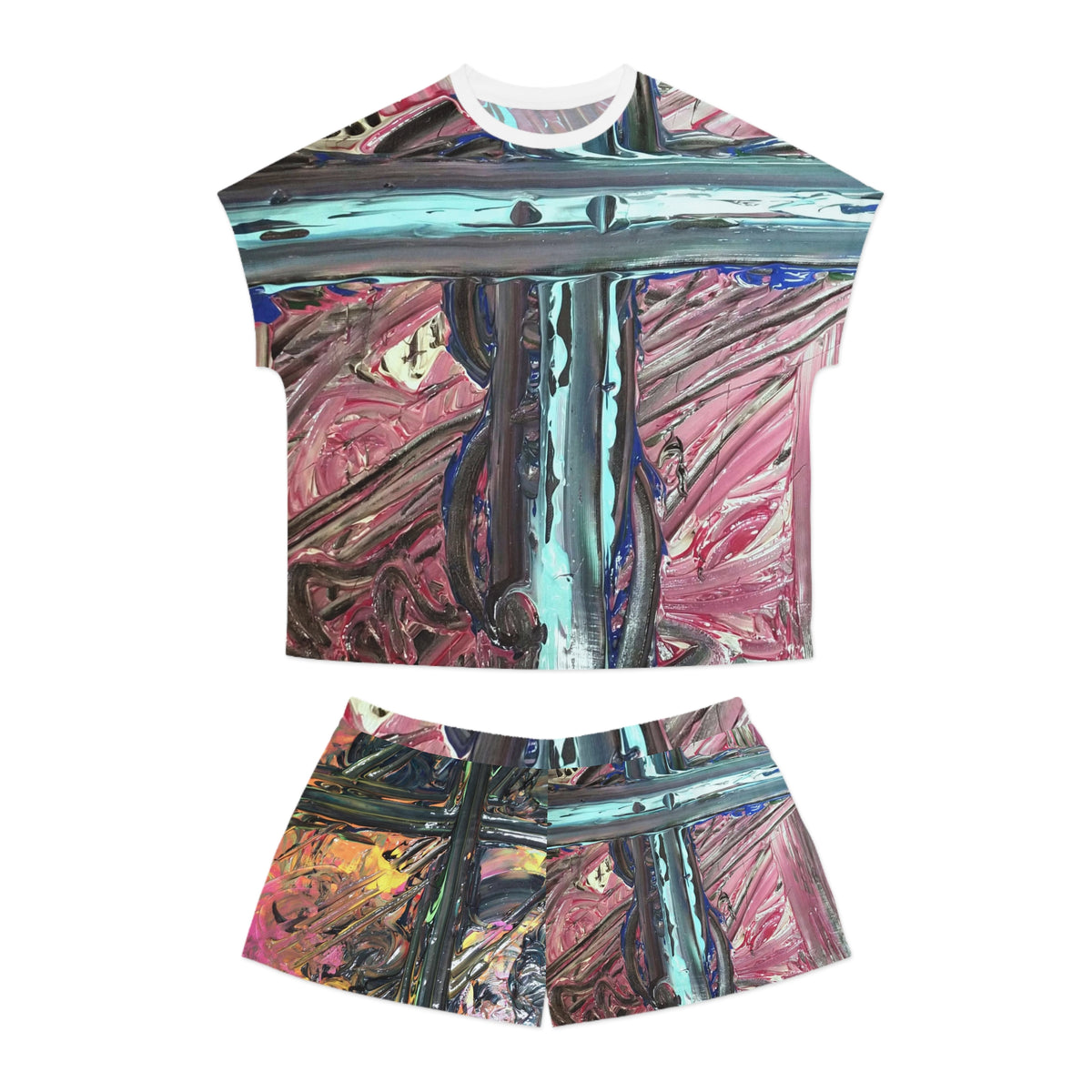 Women's Short Pajama Set — Abstract Metallic Crossbrush Sleepwear (AOP)