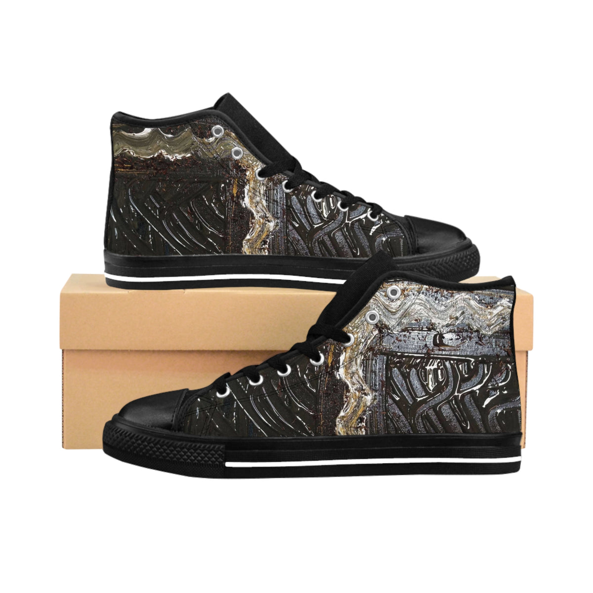 High-Top Sneakers — Distressed Metal Grunge Print for Men