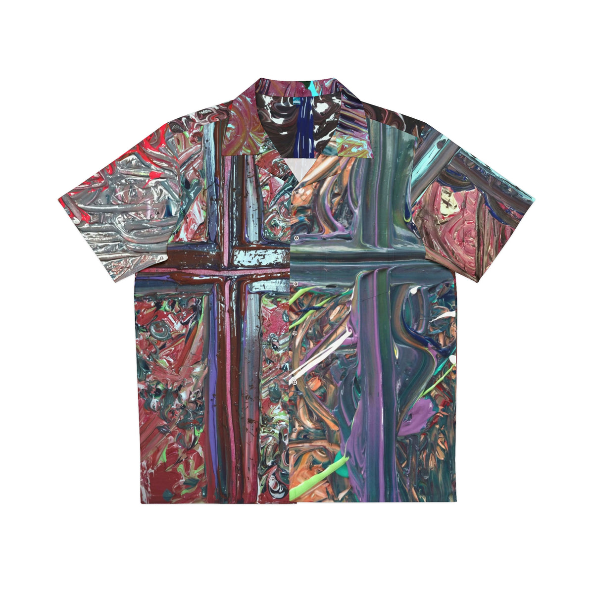 Abstract Cross Print Hawaiian Shirt — Bold Artistic AOP Button-Up for Men
