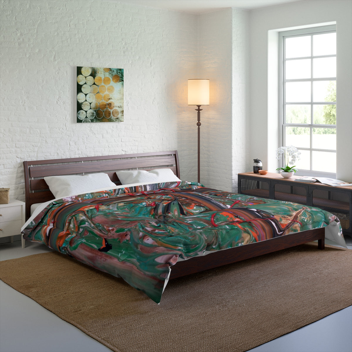 Abstract Green Swirl Comforter — Modern Artistic Bedspread