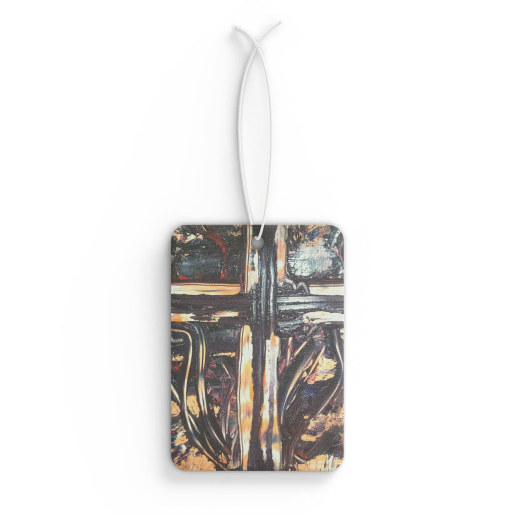 Car Air Freshener — Rustic Metal Cross Design Air Freshener (Religious, Inspirational)