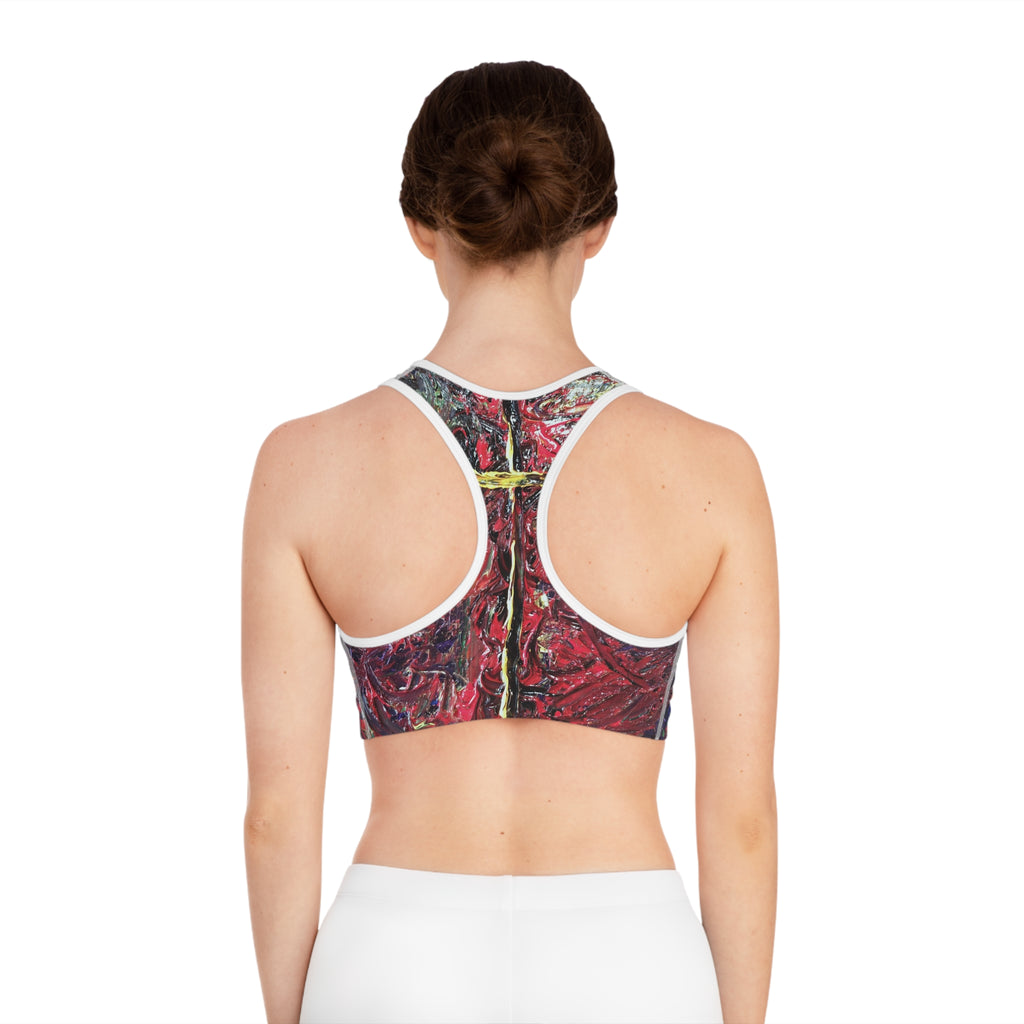 Abstract Red Texture Sports Bra — Bold Artistic Activewear