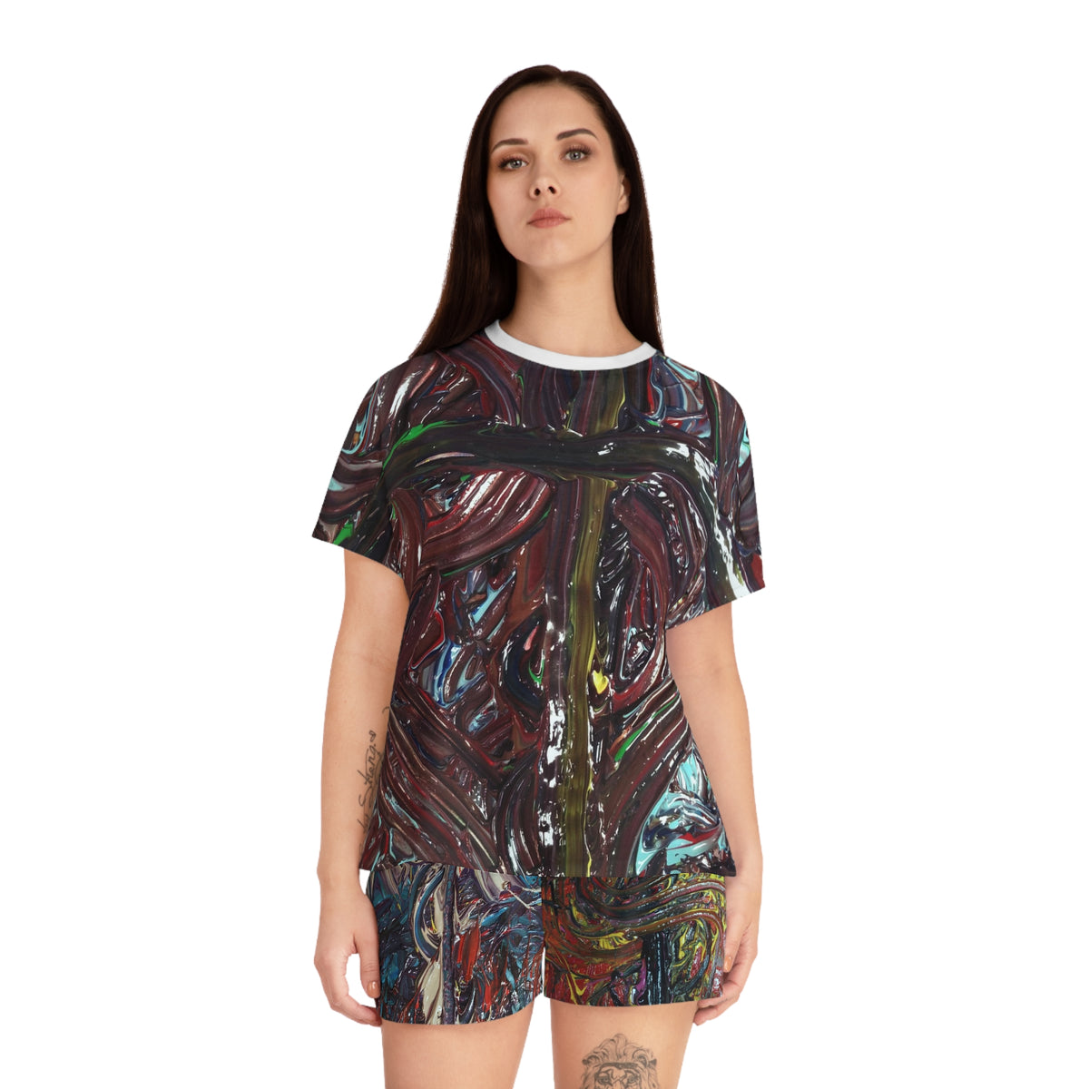 Abstract Art Women's Pajama Set — Colorful Textured AOP Shorts & Top