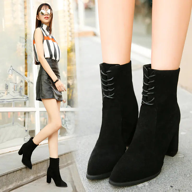 Martin Boots, Mid-Calf Boots, Chunky Heeled Short Boots JahSonFire
