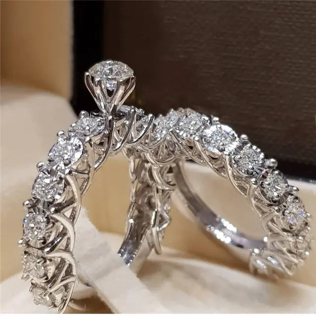 Fashionable Eight Hearts and Arrows Wedding Rings Set JahSonFire